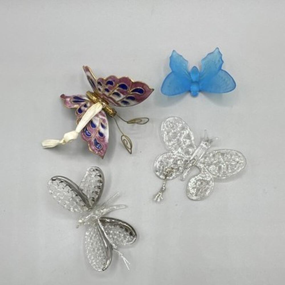 Butterfly Ornament Lot 4 Glass & Metal